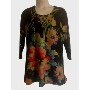 Radzoli Black And Red Floral Long Tunic Size XL Long Sleeve Soft Stretch Fabric